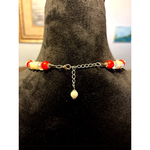 Santa Pendant Beaded Christmas Necklace Red White Beads Adjustable Chain Holiday - Picture 4 of 5